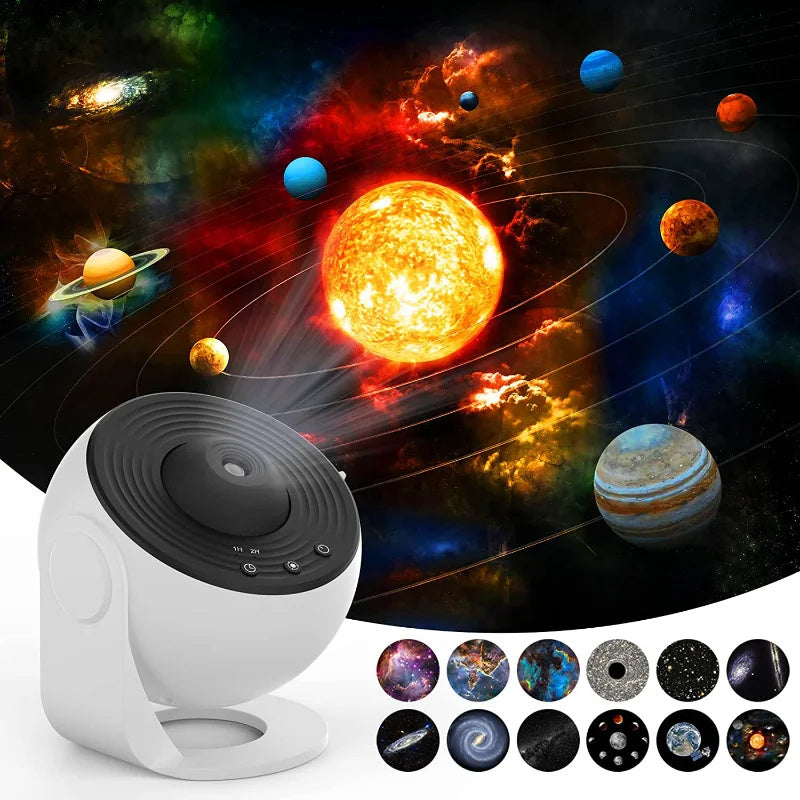 Weltraum-Projektor Nachtlicht mit 13 austauschbaren Discs, Galaxie, Sterne, Planeten für Schlafzimmerdecke, Wände, Kinderzimmer-Deko, USB-betrieben