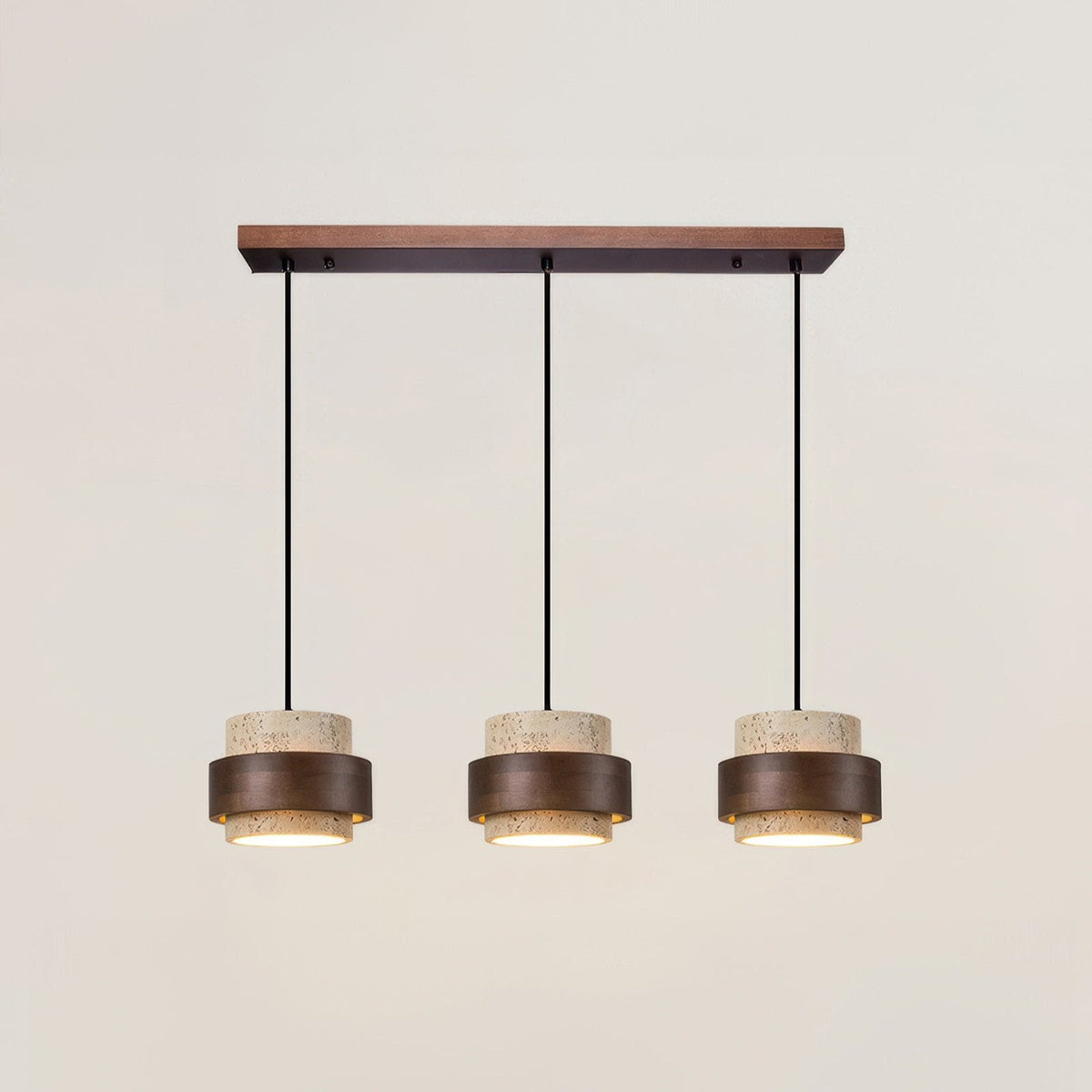 Deckenleuchte aus Stein und Holz, 17 cm, hängende Lampe aus natürlichem Travertin für Esstisch, Kücheninsel, Nachttisch, minimalistisch, verstellbar | Thomler