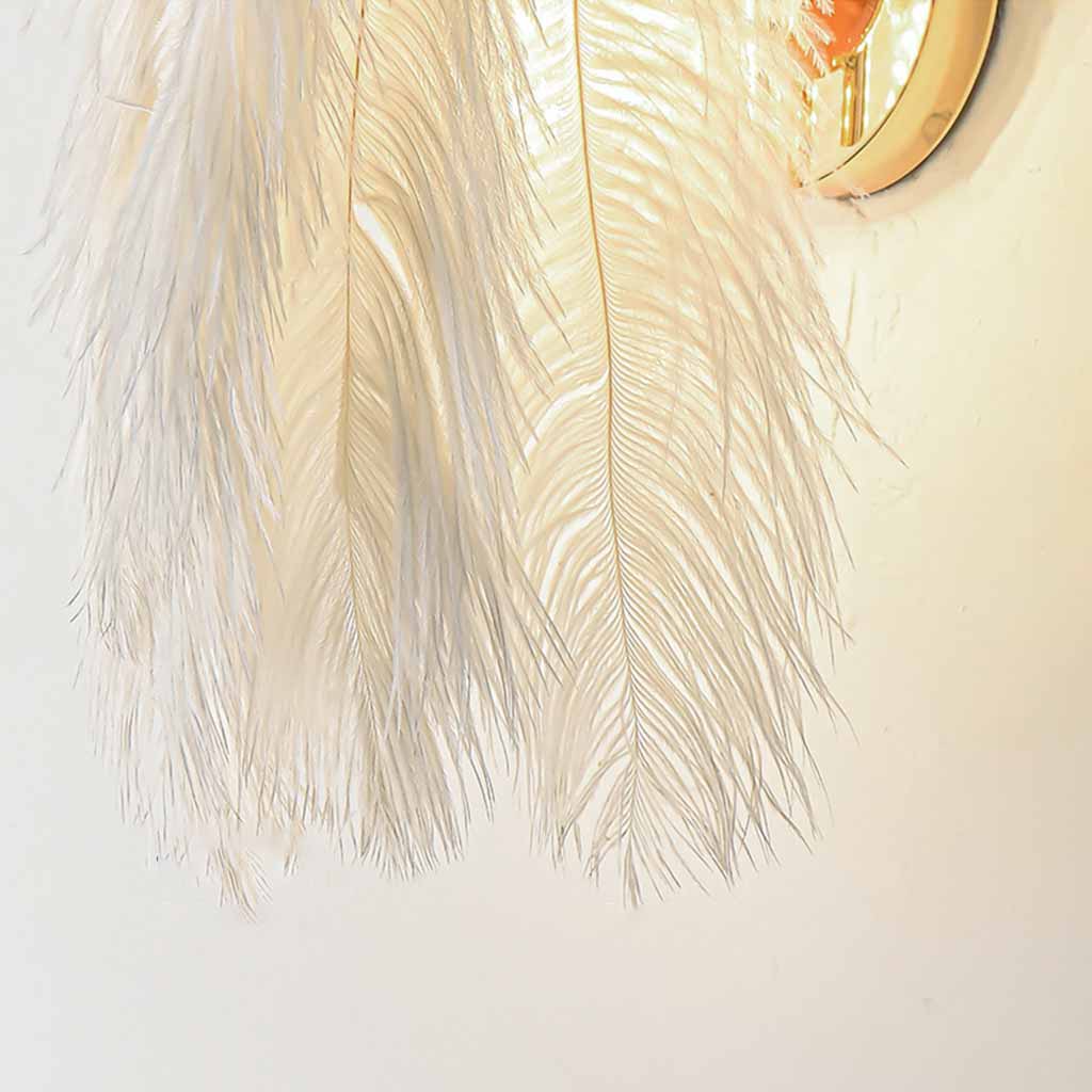 Feathered Sconce with Plume Shade for Bedroom Reading Nook Hallway Ambient Glow 9-Inch Iron Arm E26 Socket Adjustable Tone Options White Tex | Thomler