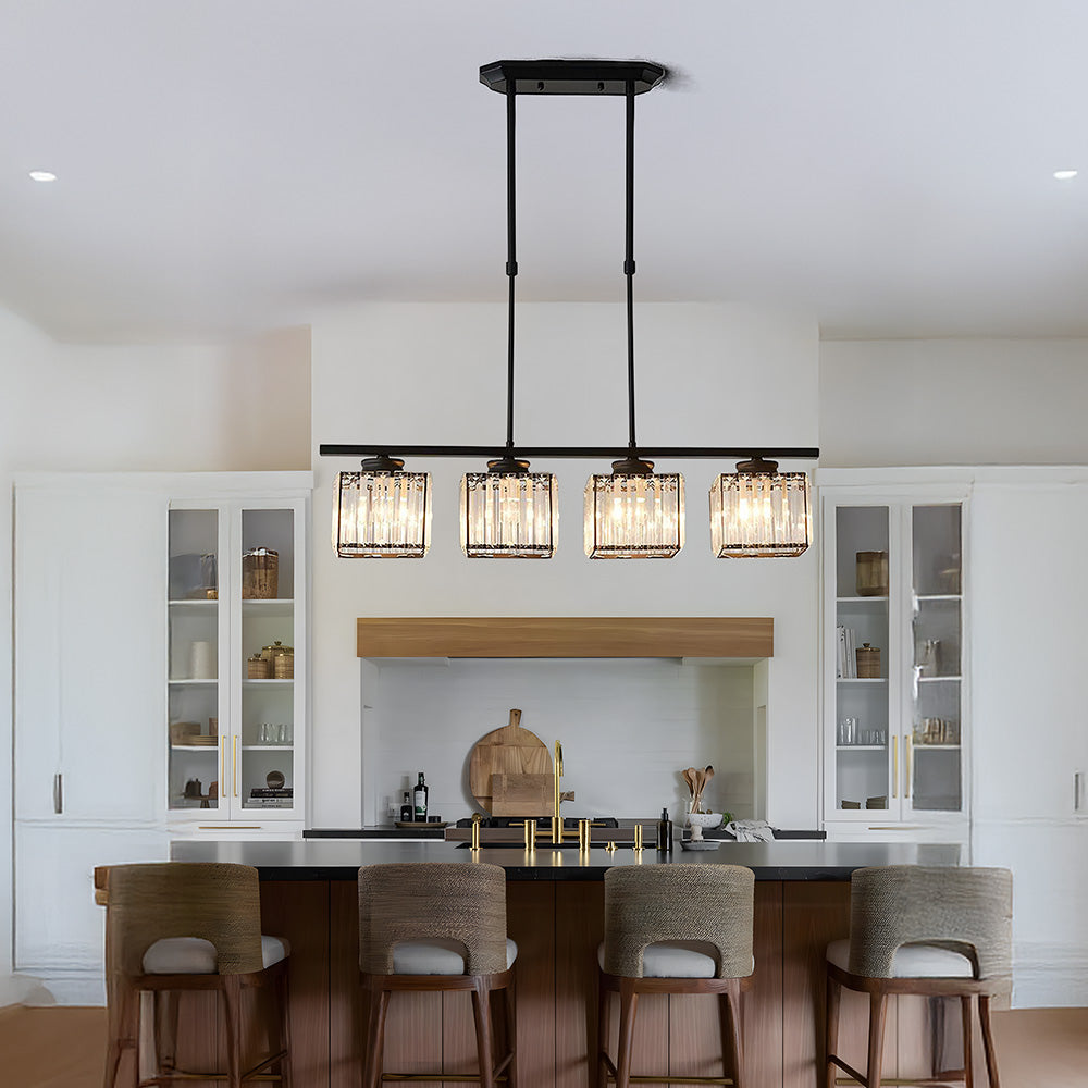 Hanglamp met heldere glazen bollen – Pendelarmatuur met 3 of 4 lichtpunten – In hoogte verstelbaar 35-70 cm – Zwart of goudkleurig metalen frame voor keuken | Thomler