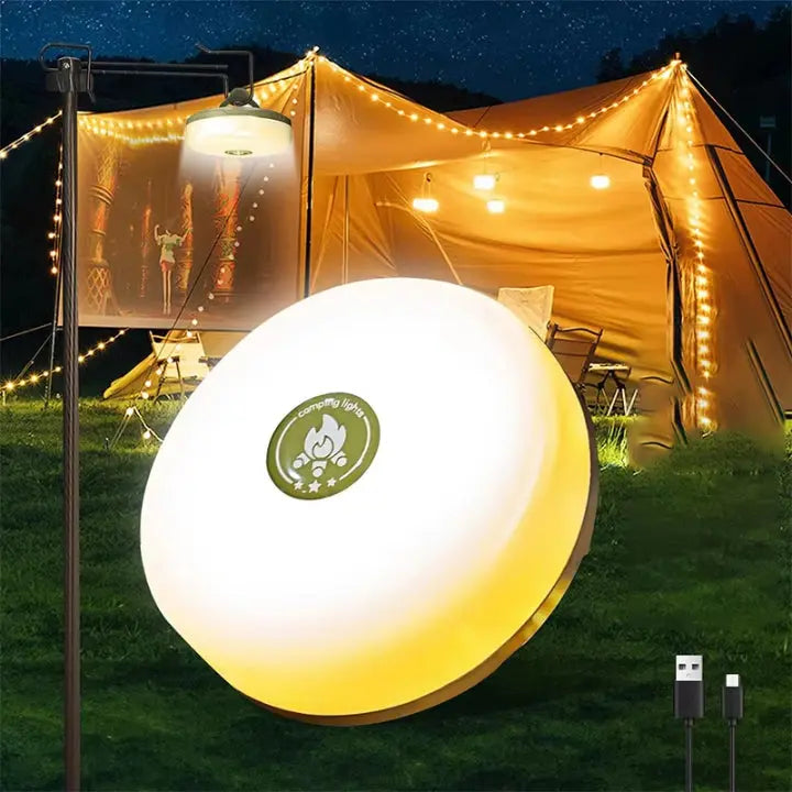Rechargeable LED Camping Lantern with RGB String Lights and Power Bank Function for Outdoor Adventures | Thomler