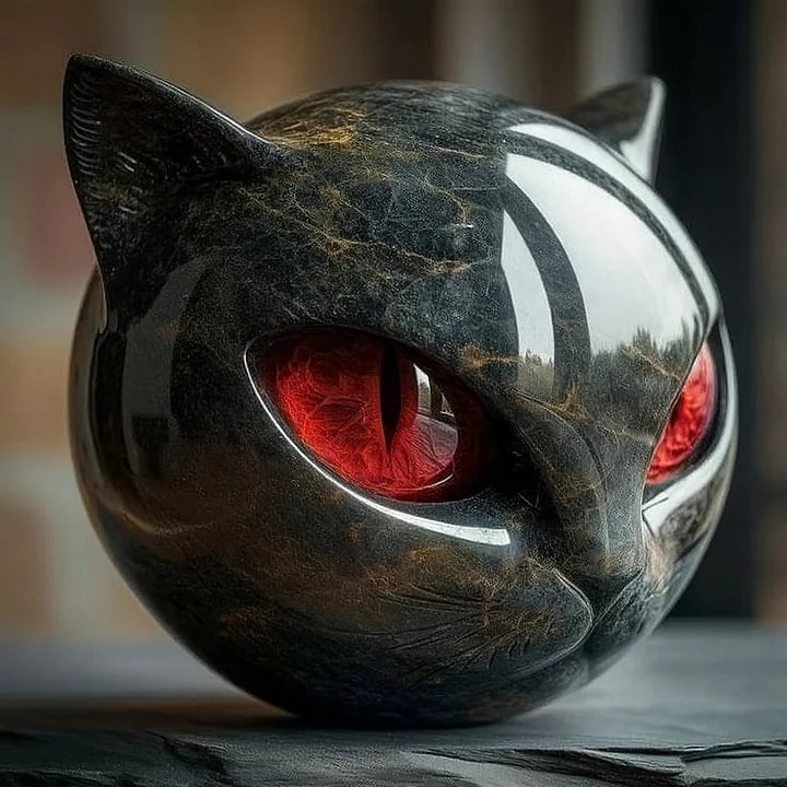 Glänzende Harz-Katzenfigur mit faszinierendem Blick – Dekorative Katzenstatue für Schreibtisch, Regal & Wohnzimmer – Moderne Tierskulptur A