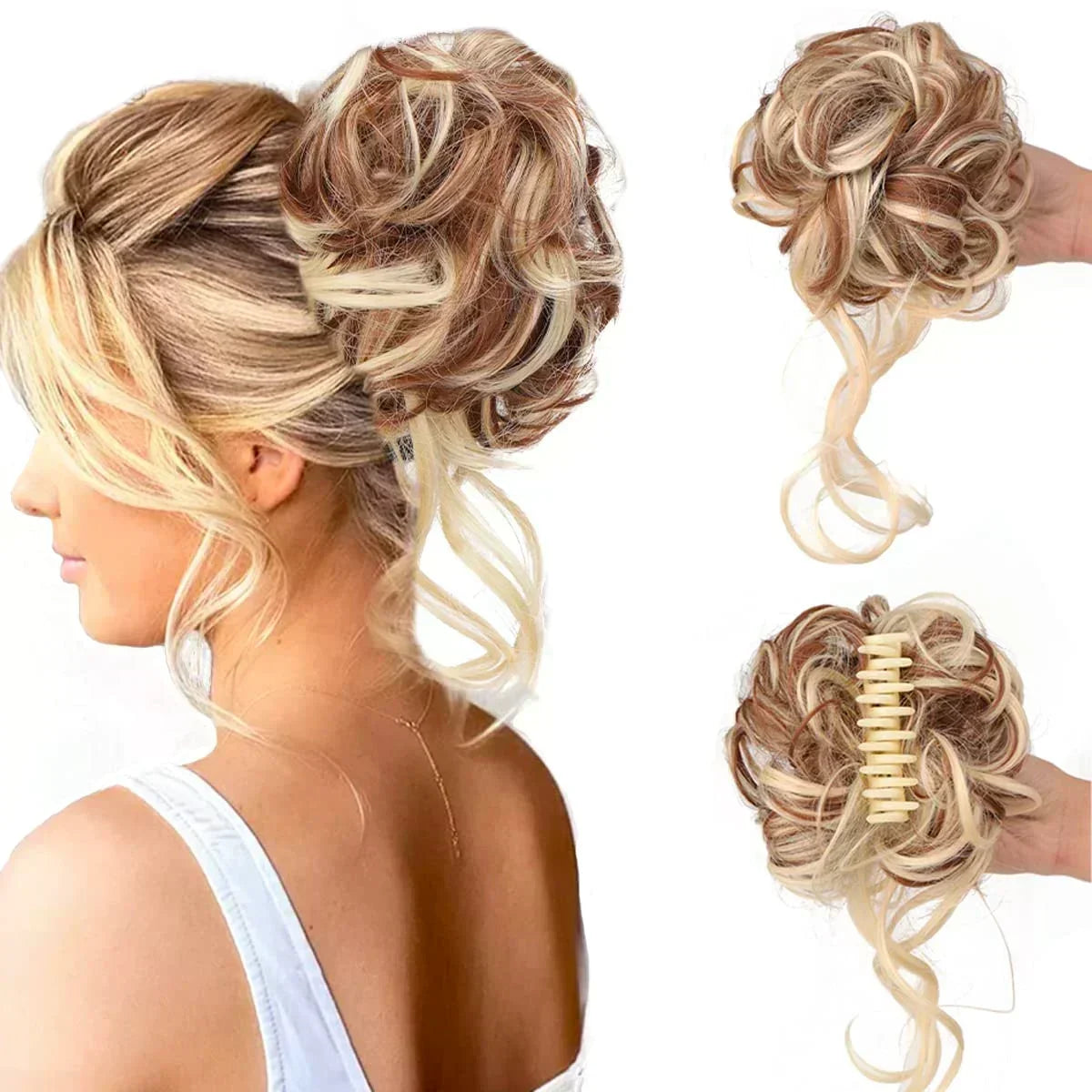 Synthetic Updo Hairpiece with Clip Attachment – Textured Volume for Thin or Fine Hair – Available in 18 Shades Including Blonde, Brown, Black, Gray