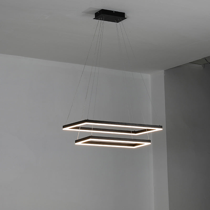 Multi-Tier Linear Suspension Fixture with Integrated LED, Adjustable Cable, Matte Black Metal Frame for Dining & Living Spaces | Thomler