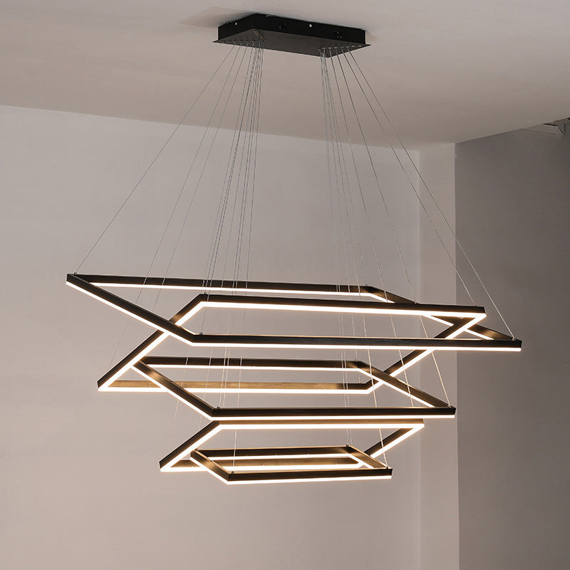 Multi-Tier Linear Suspension Fixture with Integrated LED, Adjustable Cable, Matte Black Metal Frame for Dining & Living Spaces | Thomler
