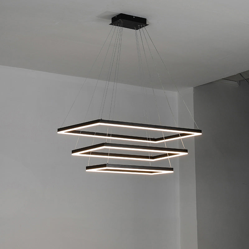 Multi-Tier Linear Suspension Fixture with Integrated LED, Adjustable Cable, Matte Black Metal Frame for Dining & Living Spaces | Thomler