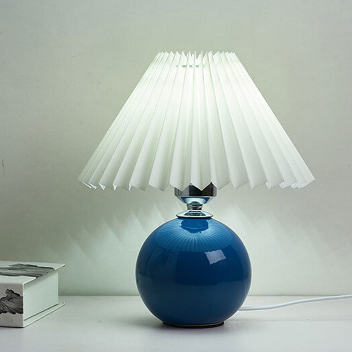 Ceramic Accent Lamp with Fabric Shade 11x9.5 in E26 Socket for Nightstand Desk Study Room Reading Light Modern Home Decor | Thomler