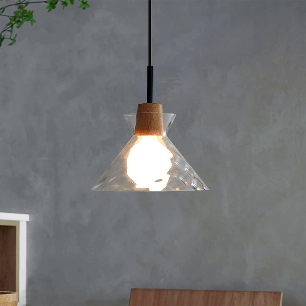Holz- und Glas-Hängeleuchte für Theken | Höhenverstellbare Pendelleuchte mit klarem strukturiertem Schirm | Nordischer Stil | Thomler