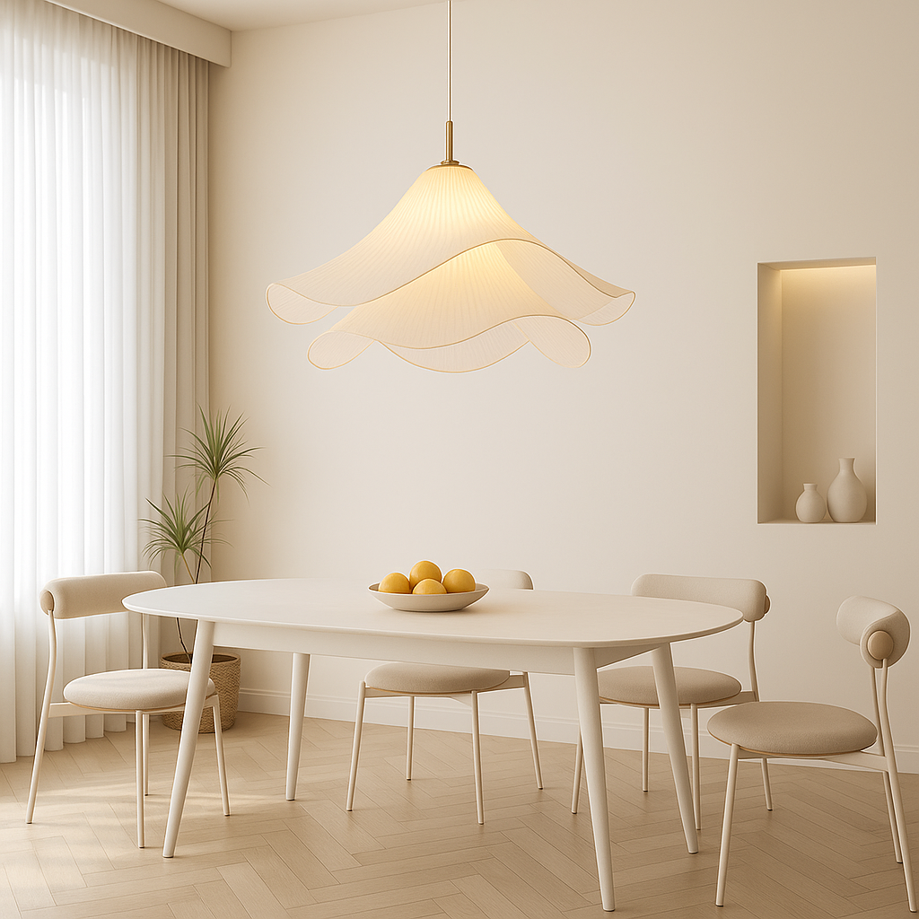 Florale stoffen hanglamp voor de eetkamer – Verstelbaar plafondarmatuur met zacht gelaagd ontwerp, 16-24 inch formaten, E26-fitting, Modern interieur L | Thomler
