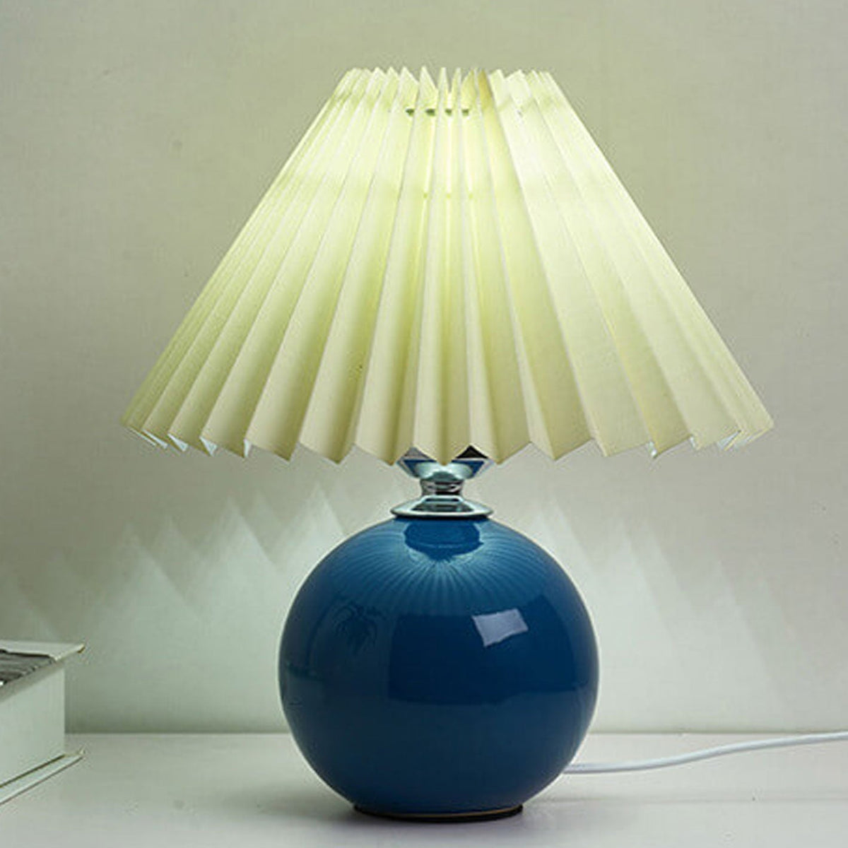 Ceramic Accent Lamp with Fabric Shade 11x9.5 in E26 Socket for Nightstand Desk Study Room Reading Light Modern Home Decor | Thomler