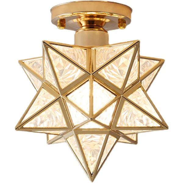 Flush Mount Star Ceiling Light Fixture Gold Metal E27 Socket 8 Inch Diameter Geometric Decor for Bedroom Hallway Entryway | Thomler