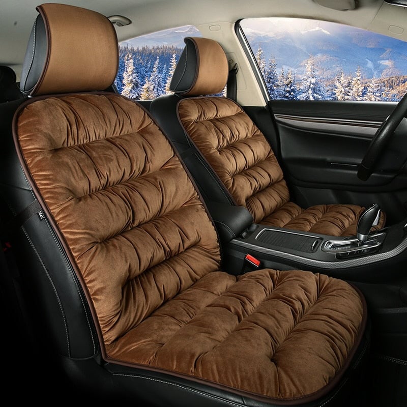 Plüsch-Sitzauflage mit Steppmuster und Kopfstützenbezug, Grau Beige Kaffee Schwarz für Vordersitze in SUVs und LKWs