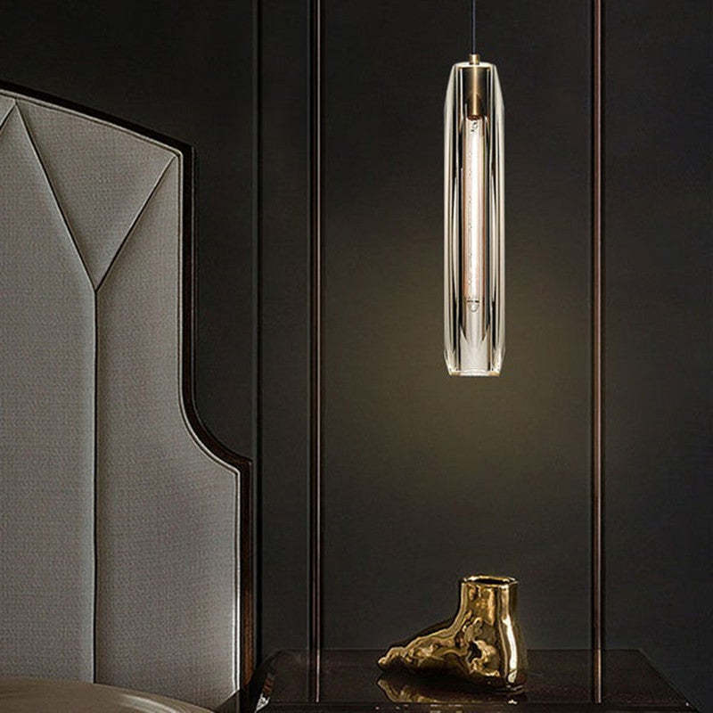 Glass Cylinder Hanging Light Fixture 15 Inch Height Adjustable Drop Ceiling Lamp for Dining Room Bedroom Living Room Contemporary Minimalist | Thomler