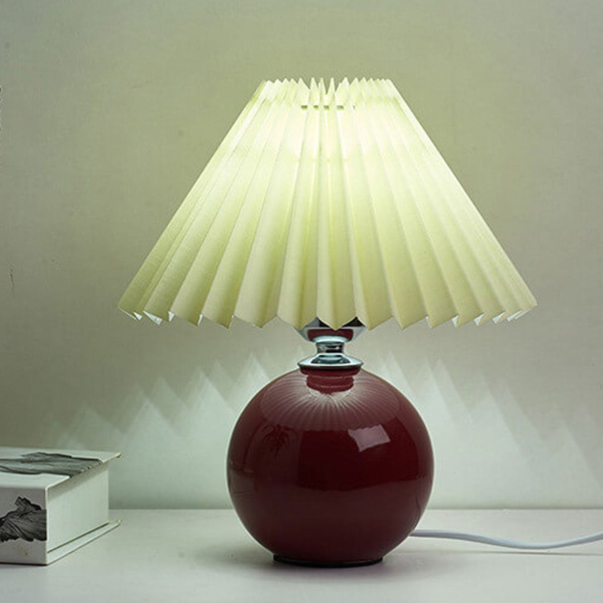 Ceramic Accent Lamp with Fabric Shade 11x9.5 in E26 Socket for Nightstand Desk Study Room Reading Light Modern Home Decor | Thomler