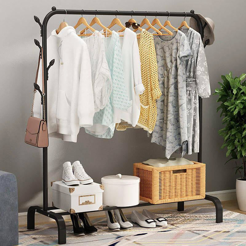 Steel Garment Rack with Shelves & Hooks for Entryway Organization 59 in H × 43 in W Freestanding Clothes Rail Multi-Level Storage for Jacket | Thomler