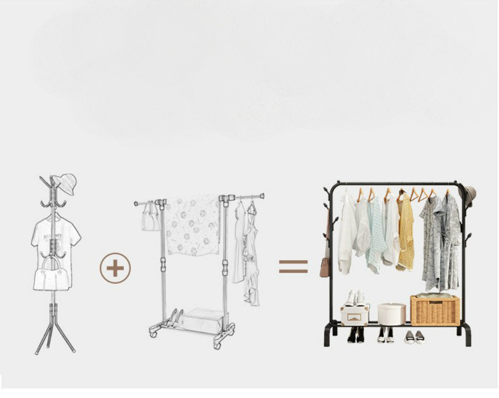 Steel Garment Rack with Shelves & Hooks for Entryway Organization 59 in H × 43 in W Freestanding Clothes Rail Multi-Level Storage for Jacket | Thomler