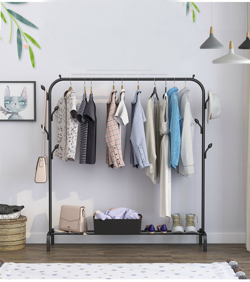 Steel Garment Rack with Shelves & Hooks for Entryway Organization 59 in H × 43 in W Freestanding Clothes Rail Multi-Level Storage for Jacket | Thomler