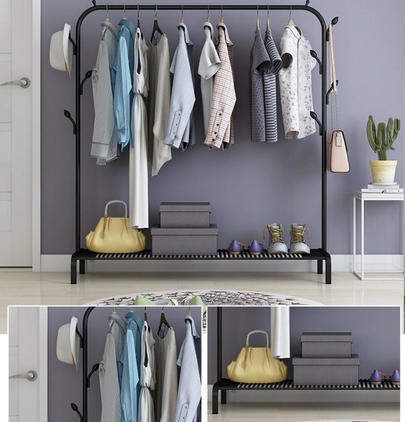 Steel Garment Rack with Shelves & Hooks for Entryway Organization 59 in H × 43 in W Freestanding Clothes Rail Multi-Level Storage for Jacket | Thomler