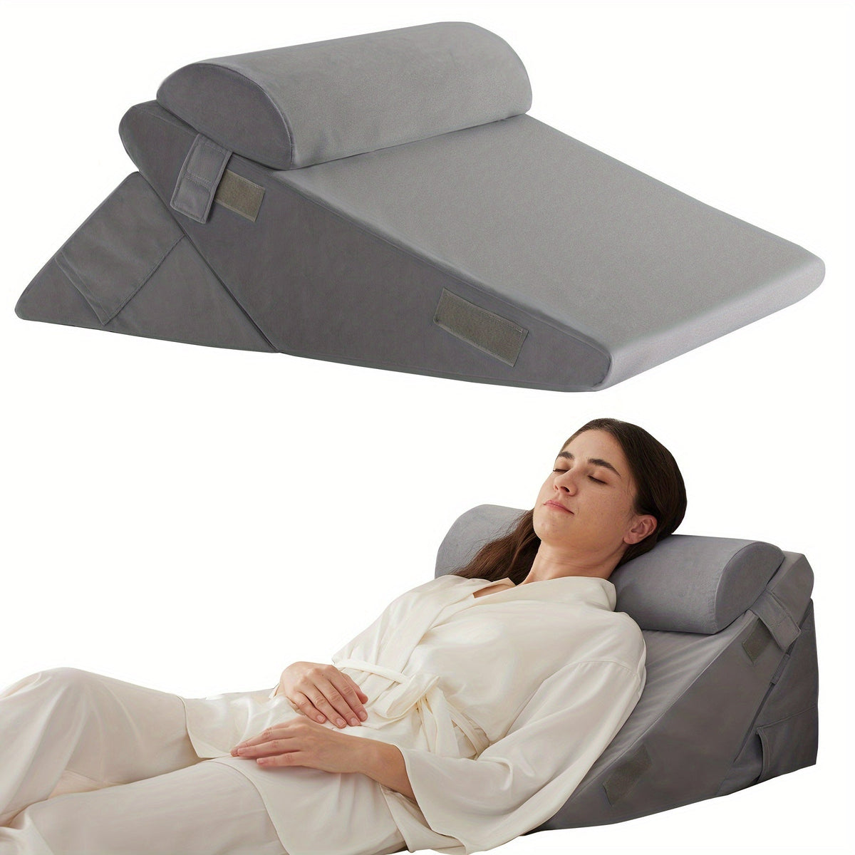 Adjustable Wedge Pillow for Bed – Elevating Support for Back, Legs & Knees with Memory Foam | Thomler