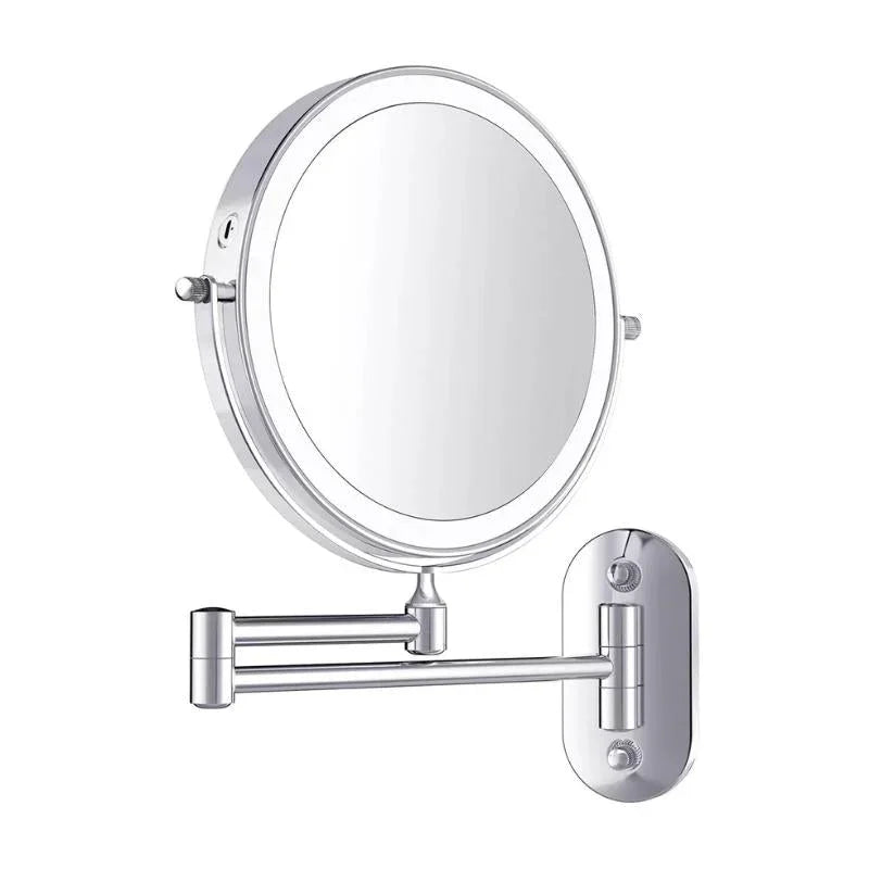 Lighted Makeup Mirror Wall Mount with Extendable Arm 8 in Chrome Magnifying Vanity Mirror for Bathroom Grooming Skincare Eyebrow Shaping Tou | Thomler