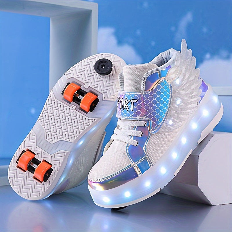 LED-Rollschuh-Sneaker mit Flügeln, USB-wiederaufladbar, für Mädchen, Kinder, Jugendliche und Jungen, Outdoor-Sportschuhe mit Rollen