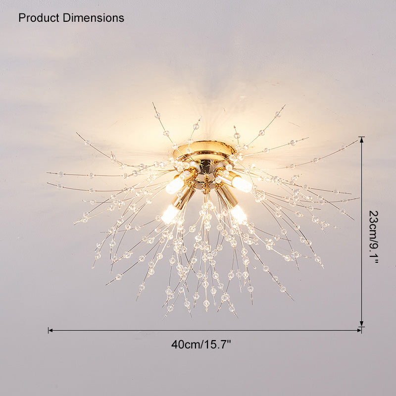 Flush Mount Ceiling Light with Crystal Dandelion Design – 16 in Gold & Silver Fixture for Bedroom, Hallway, Bathroom | Thomler