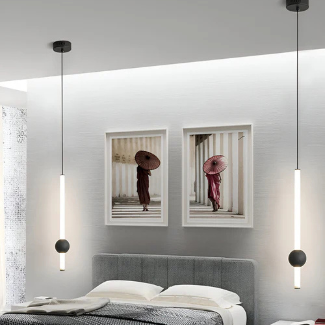 Lámpara de techo LED lineal delgada de 24 pulgadas, color negro/blanco, moderna lámpara colgante sobre mesa de comedor, isla de cocina, barra de bar | Thomler