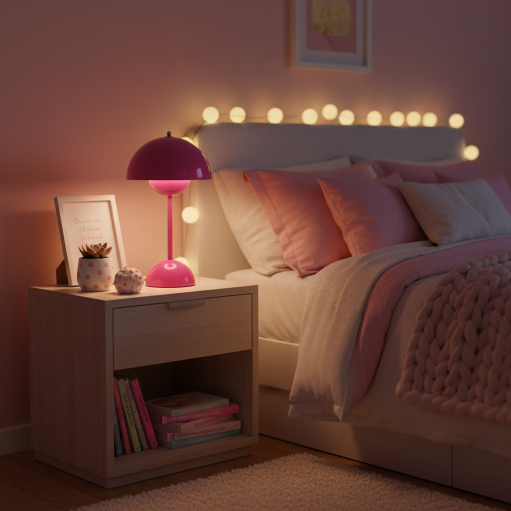 Rechargeable LED Touch Lamp Metal Cordless Mini Nightstand Light Tri-Color Modes USB Charging Port 6.3 in Round Portable for Bedroom Office | Thomler