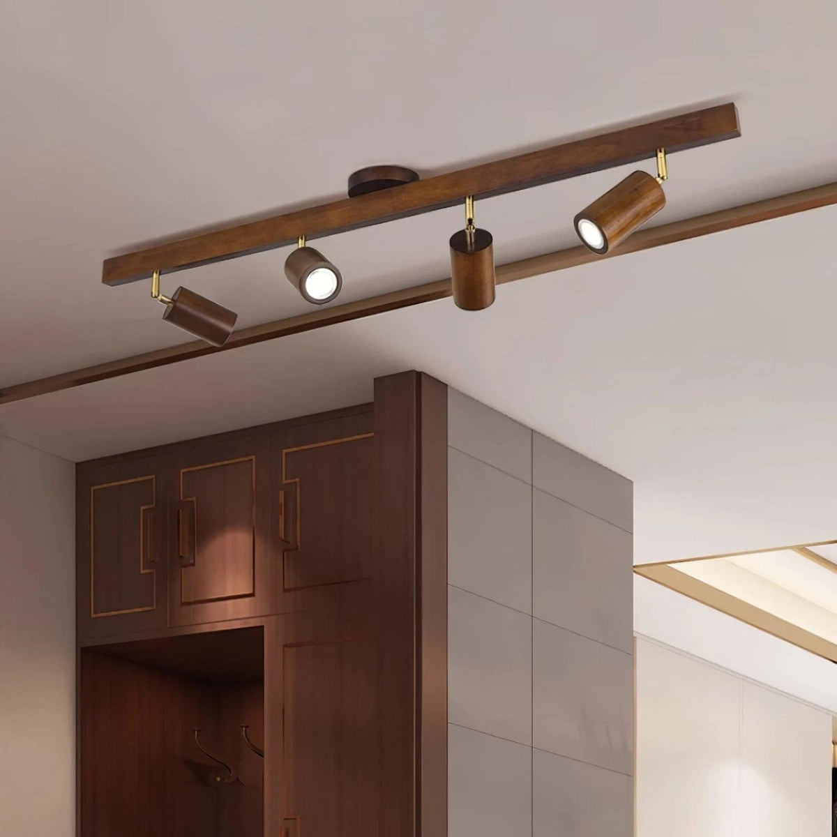 Deckenstrahler-Schiene Holzoptik verstellbare Spots für Küche Wohnzimmer Flur Bar Schienen-Deckenmontage ausrichtbare Akzentbeleuchtung | Thomler