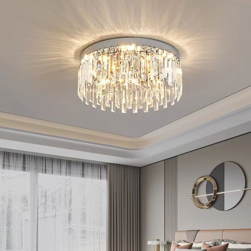 Flush Mount LED Chandelier with Crystal Accents – Chrome Stainless Steel Round Fixture for Bedroom, Dining Room, Kitchen & Hotel – Dimmable | Thomler