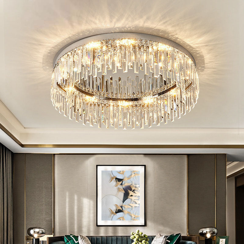 Flush Mount LED Chandelier with Crystal Accents – Chrome Stainless Steel Round Fixture for Bedroom, Dining Room, Kitchen & Hotel – Dimmable | Thomler