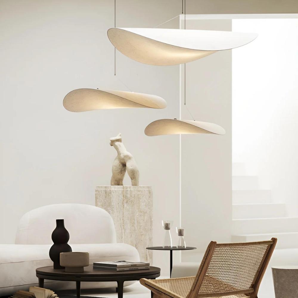 Woven Silk Shade Hanging Lamp White 16-31 in Adjustable Cord Warm Ambient Glow for Dining Room Bedroom Living Room Modern Minimalist Ceiling | Thomler
