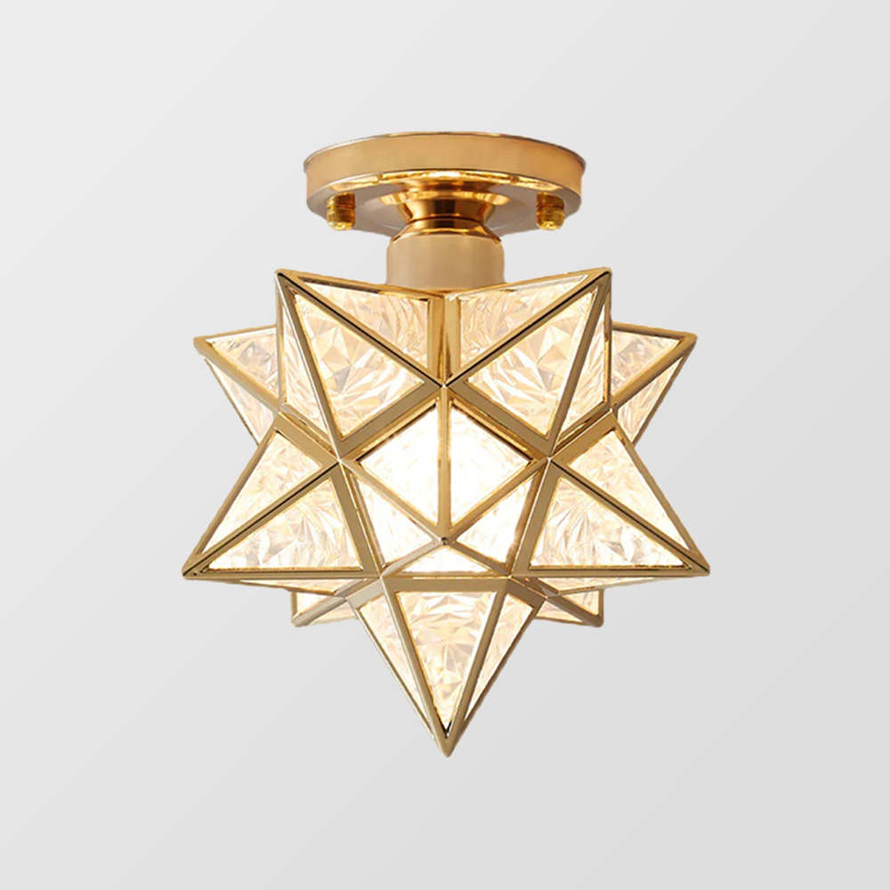 Flush Mount Star Ceiling Light Fixture Gold Metal E27 Socket 8 Inch Diameter Geometric Decor for Bedroom Hallway Entryway | Thomler