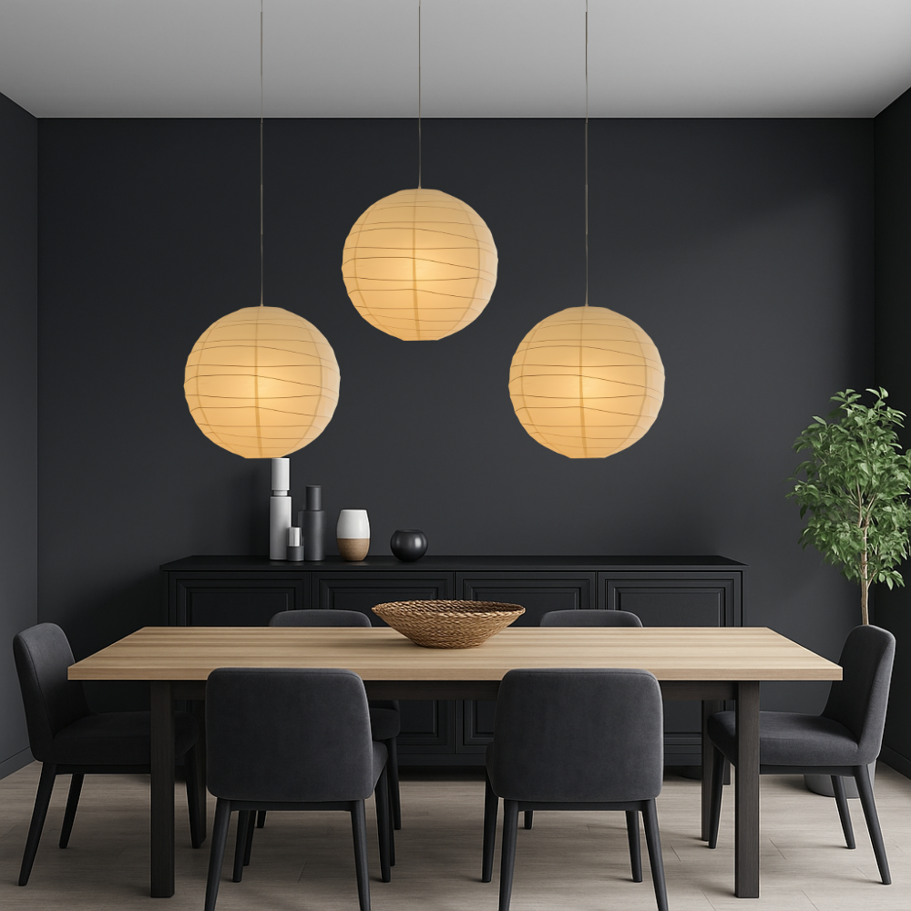 Schwebende Papier-Pendelleuchte, 56 cm, weiße minimalistische Deckenlampe für Schlaf- und Esszimmer | Sanftes Umgebungslicht, höhenverstellbar | Thomler