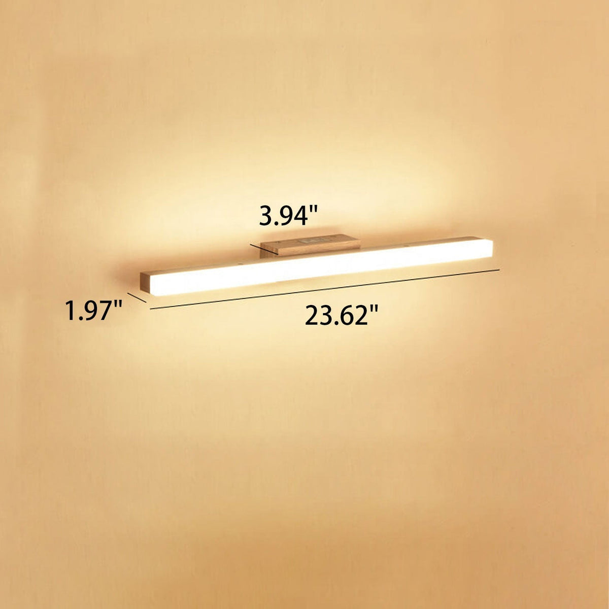 Lineare LED-Wandleuchte 16 W, 81 cm, Holz & Acryl für Badezimmer, Schlafzimmer, Flur, Heimbüro, Arbeits- & Umgebungsbeleuchtung, moderne festverdrahtete Leuchte, flaches Profil | Thomler