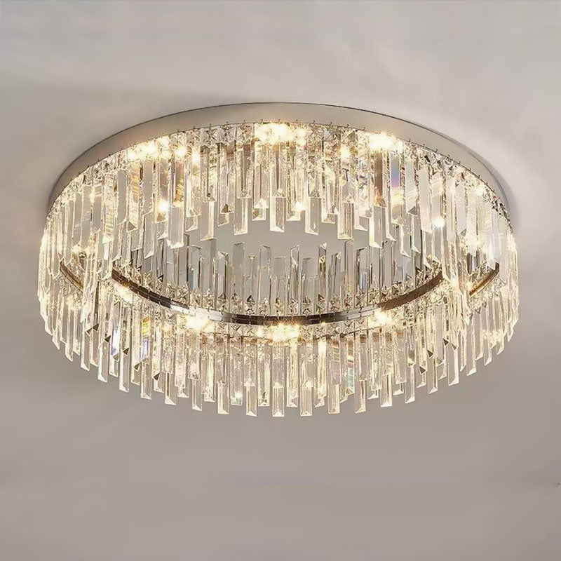 Flush Mount LED Chandelier with Crystal Accents – Chrome Stainless Steel Round Fixture for Bedroom, Dining Room, Kitchen & Hotel – Dimmable | Thomler
