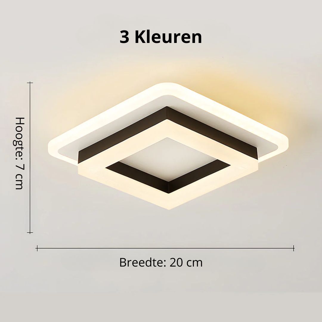 Flush Mount LED Light Fixture Square Layered Design 1920 Lumens for Bedroom Hallway Living Room Kitchen Den Black Gold Finish Contemporary M | Thomler