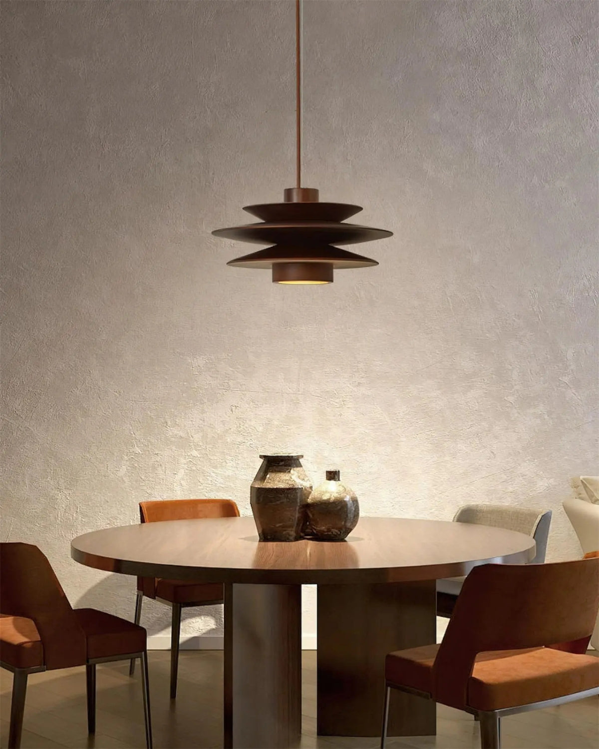 Layered Rubberwood Pendant Light Walnut Finish Ceiling Fixture Dining Room Living Room Ambient Lighting Modern Natural Wood Chandelier Warm | Thomler