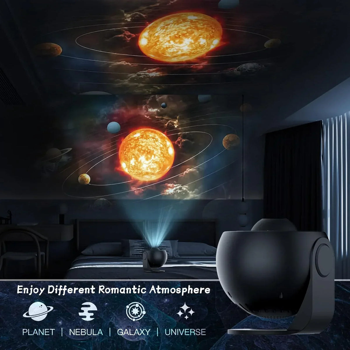 Hemelse Nachtlamp Projector met 13 Verwisselbare Ruimteschijven, 360° Rotatie, HD Kosmische Weergave voor Slaapkamer, Kinderkamer & Woondecoratie | Thomler