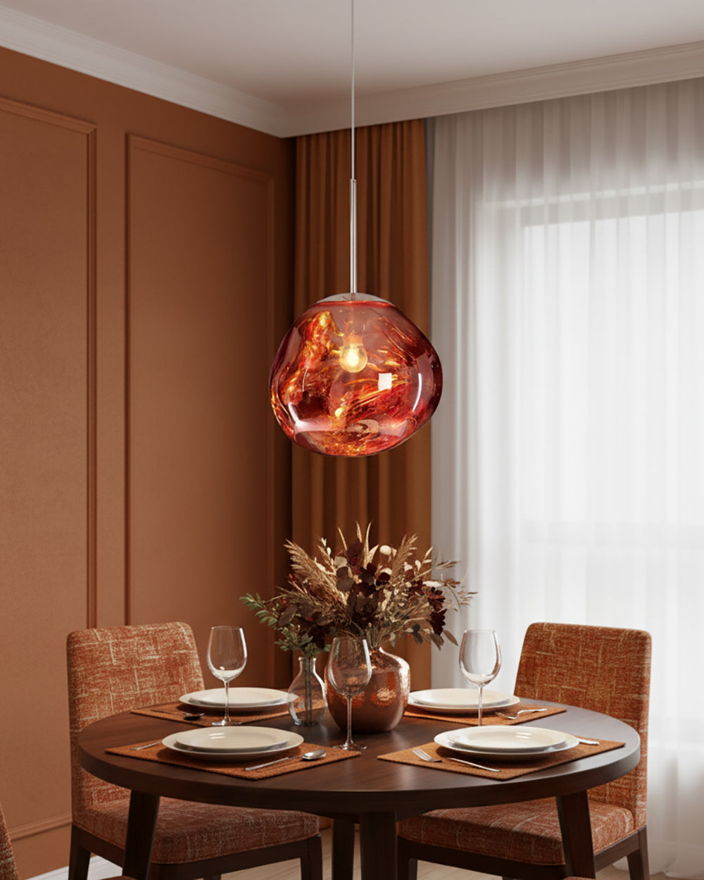Hanging Dome Shade with Reflective Finish – Adjustable Drop Fixture for Kitchen Island, Dining Room, Bedroom – Metal Construction with E26 S | Thomler