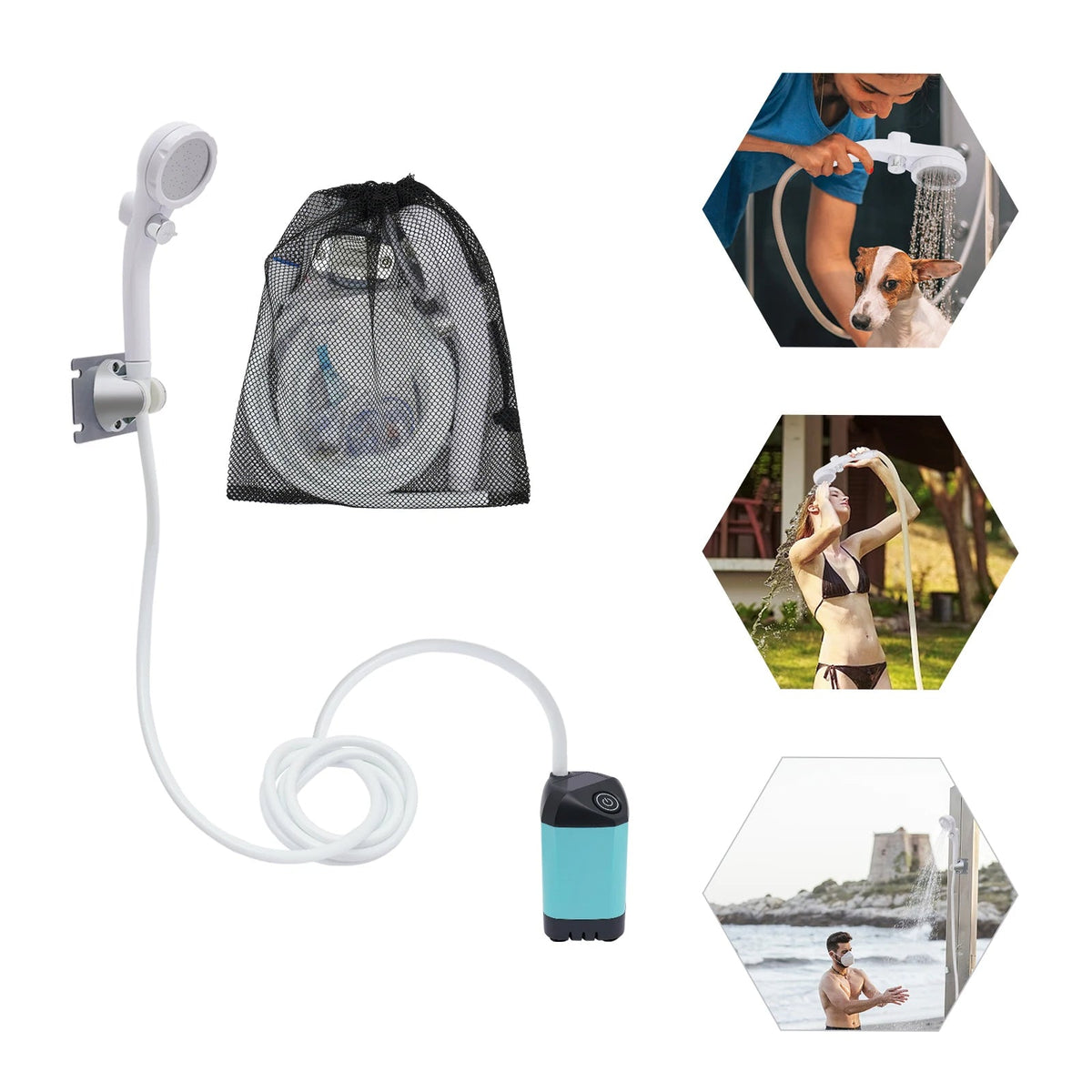 Draagbare elektrische douche voor op de camping