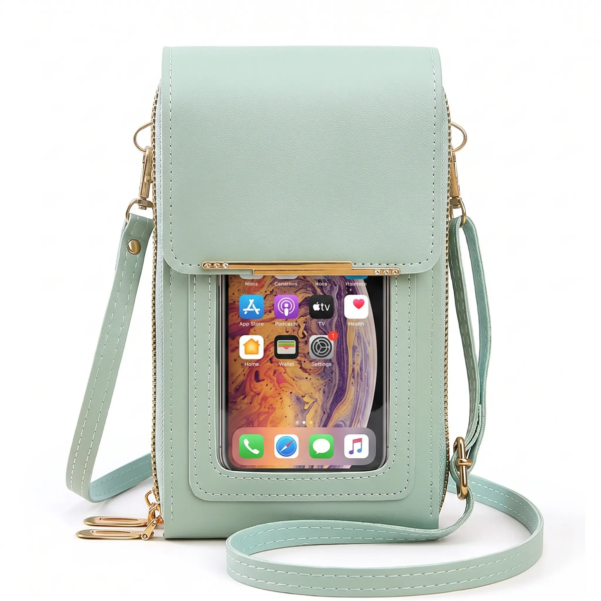 Touchscreen Crossbody Phone Wallet with RFID Blocking for Cards & Cash – Waterproof PU Leather Mini Purse Holds 6.7 in Smartphones | Thomler