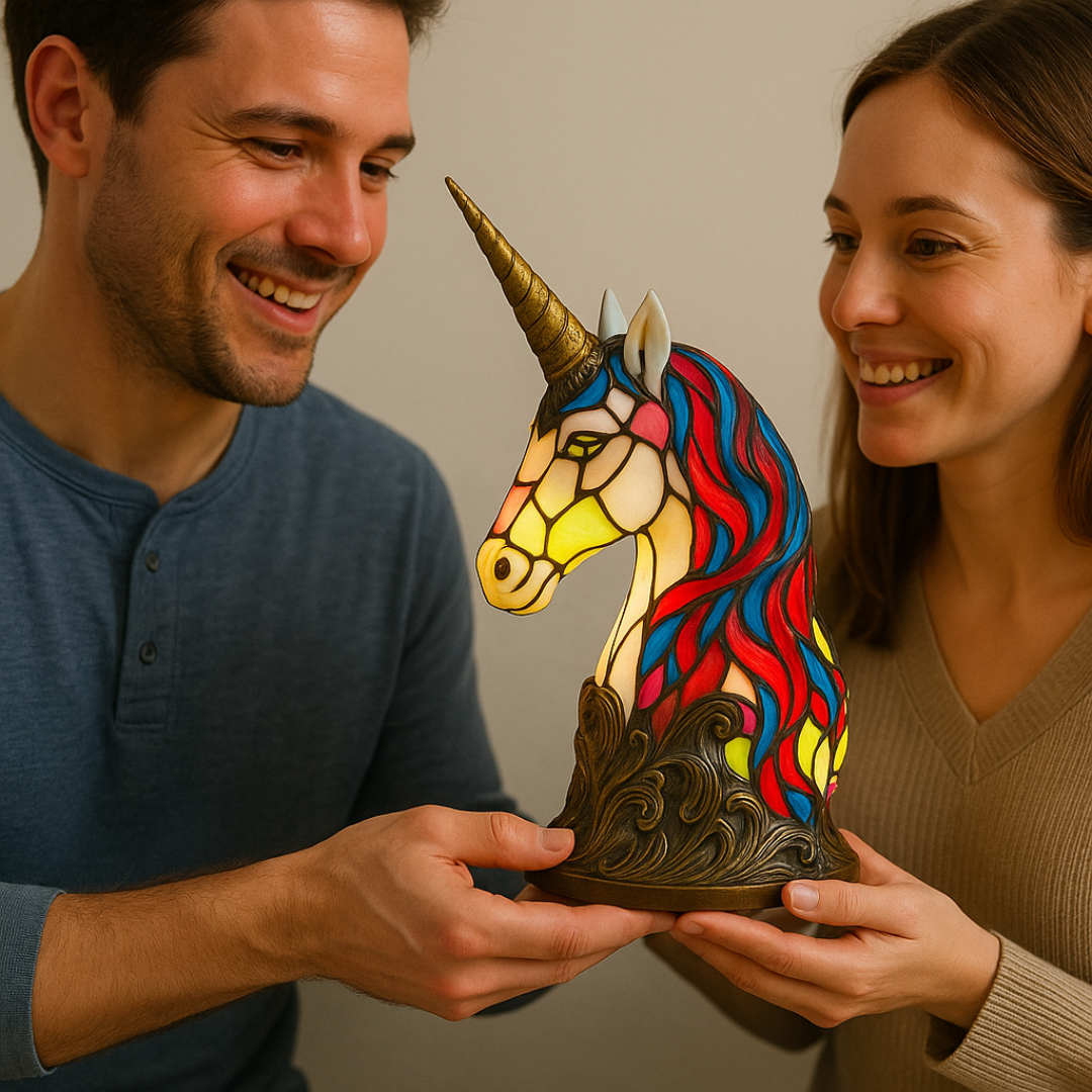 Lámpara de noche de unicornio hecha a mano con luz cálida para habitaciones infantiles, guarderías y decoración de mesita de noche - Lámpara de escritorio de animal de fantasía caprichosa, regalo | Thomler