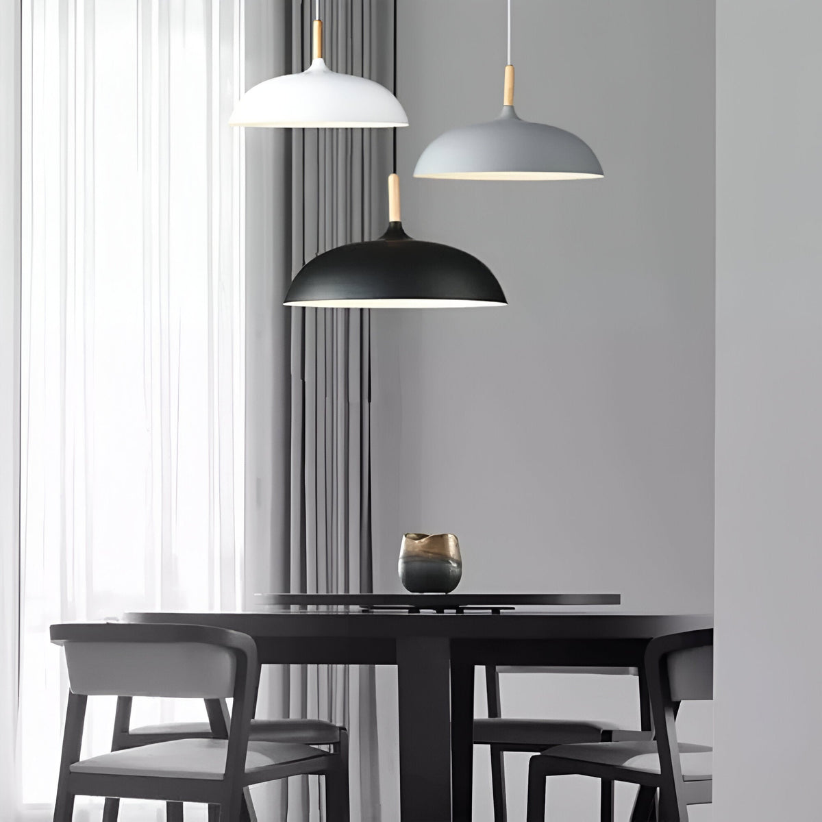 Wood and Iron Drop Light 14-24 Inches Diameter for Kitchen Island Dining Table Modern Minimalist Fixture E27 Socket Cord Height Adjustable | Thomler