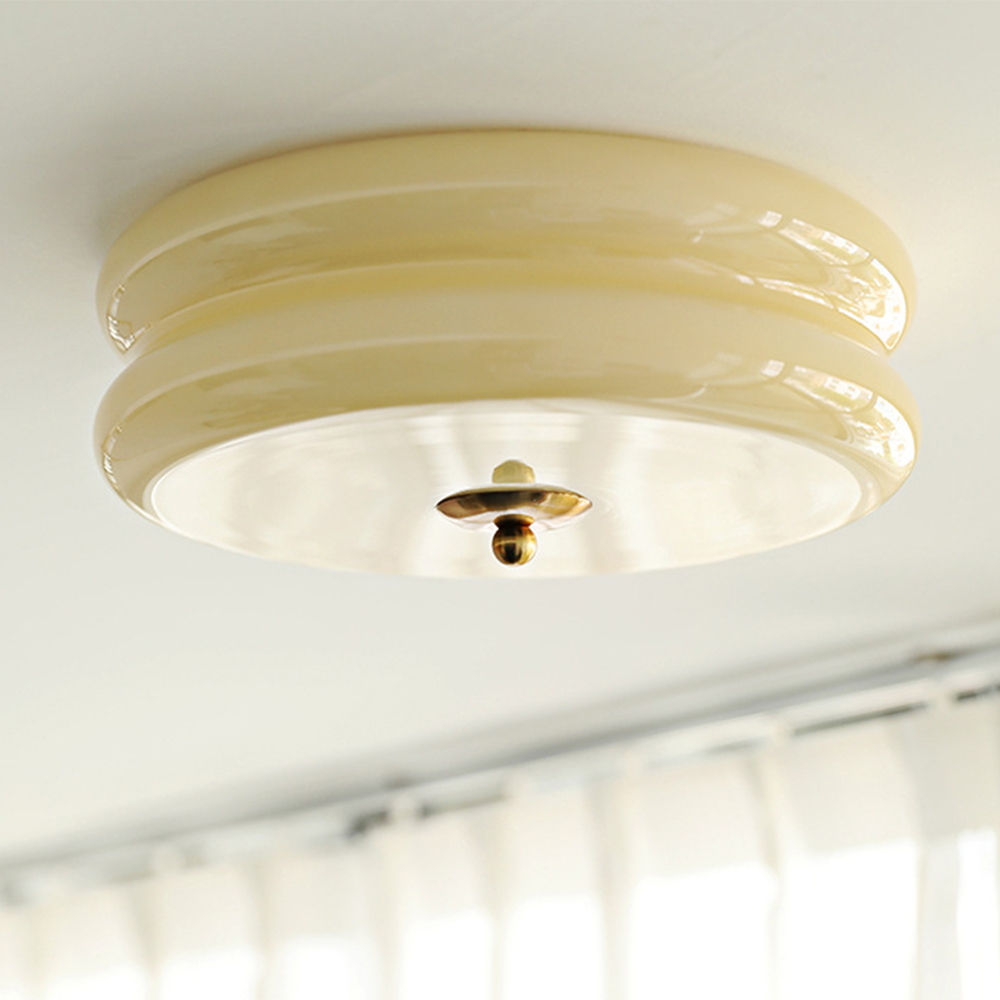Round Flush Mount LED Fixture with 3 Color Temperatures Glass Metal 5 in Height for Bedroom Dining Room Kitchen Adjustable Kelvin Switch Mod | Thomler