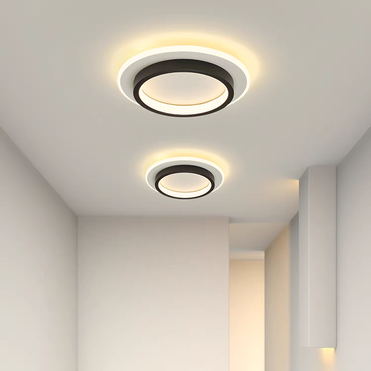 9.4 in Round LED Flush Mount Light with Ring Glow Effect for Hallways Bedrooms Entryways Modern Low-Profile Fixture Aluminum Acrylic | Thomler