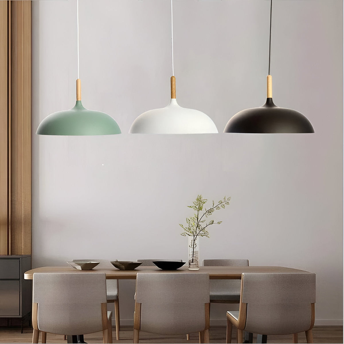 Wood and Iron Drop Light 14-24 Inches Diameter for Kitchen Island Dining Table Modern Minimalist Fixture E27 Socket Cord Height Adjustable | Thomler