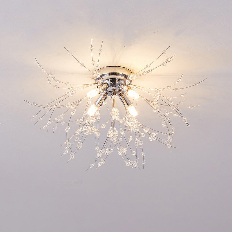 Flush Mount Ceiling Light with Crystal Dandelion Design – 16 in Gold & Silver Fixture for Bedroom, Hallway, Bathroom | Thomler