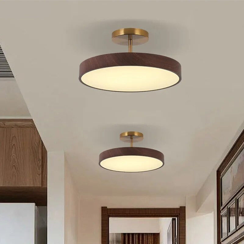 Semi-Flush Mount LED Fixture with Wood Grain Accent for Bedroom, Living Room & Dining Room Ambient Lighting | Thomler