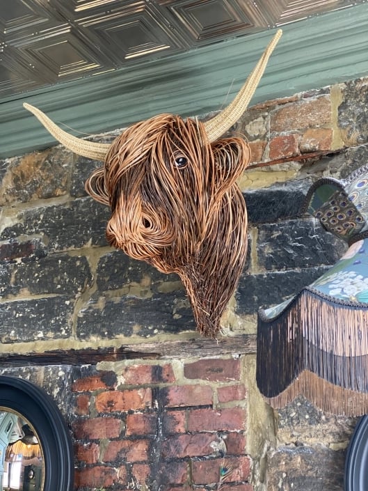 Woven Cattle Head Wall Hanging Natural Fiber 25×21 Inch Statement Piece Farmhouse Boho Decor Textured Animal Sculpture | Thomler